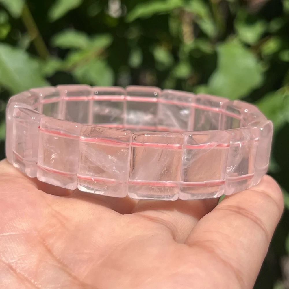 6.75 inches Stretchable high quality translucent‎ rose quartz soft bangle